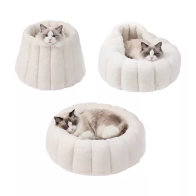 PawsPik 3-in-1 Convertible Plush Cave, Donut & Bolster Bed for Dogs & Cats, Medium - Image 1