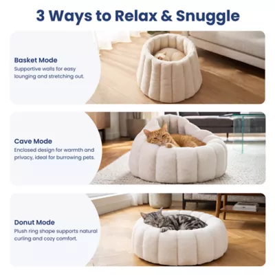 PawsPik 3-in-1 Convertible Plush Cave, Donut & Bolster Bed for Dogs & Cats, Medium - Image 3