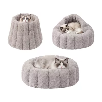 PawsPik 3-in-1 Convertible Plush Cave, Donut & Bolster Bed for Dogs & Cats, Medium - Image 1