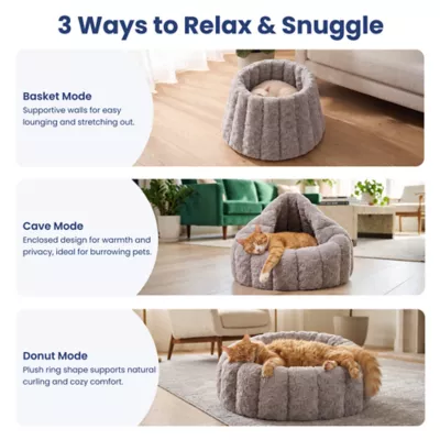 PawsPik 3-in-1 Convertible Plush Cave, Donut & Bolster Bed for Dogs & Cats, Medium - Image 3