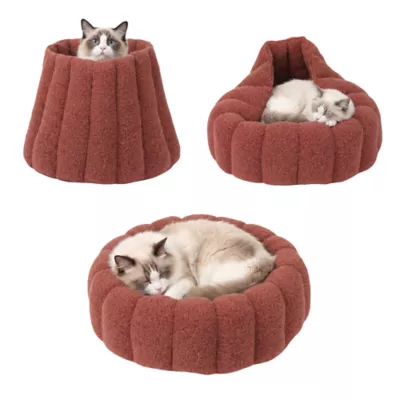 PawsPik 3-in-1 Convertible Plush Cave, Donut & Bolster Bed for Dogs & Cats, Medium - Image 1