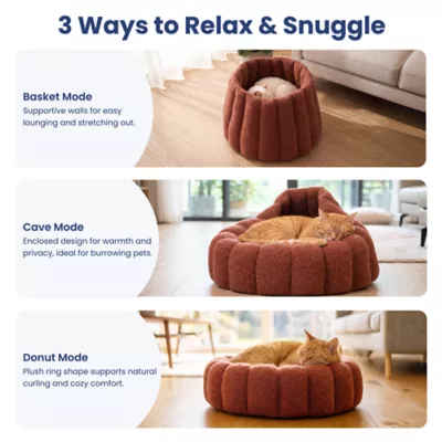 PawsPik 3-in-1 Convertible Plush Cave, Donut & Bolster Bed for Dogs & Cats, Medium - Image 3