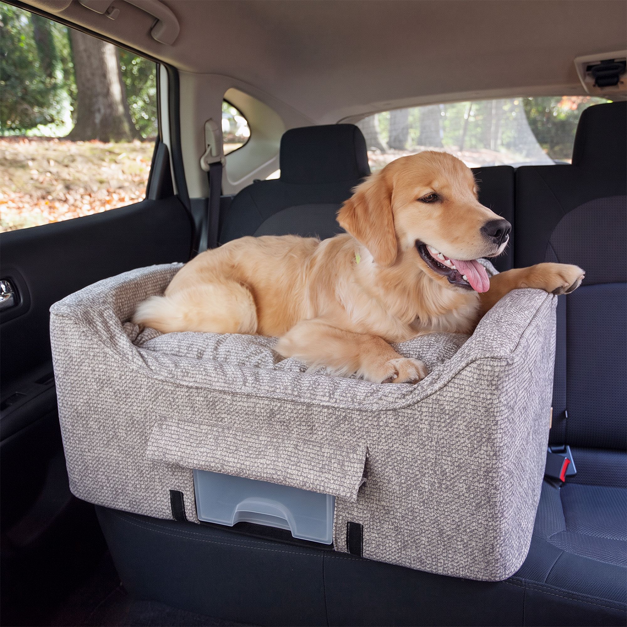 Snoozer® Pet Products Luxury Lookout 2 Elevated Dog Car Seat  W/ Safety Strap, Merlin Linen