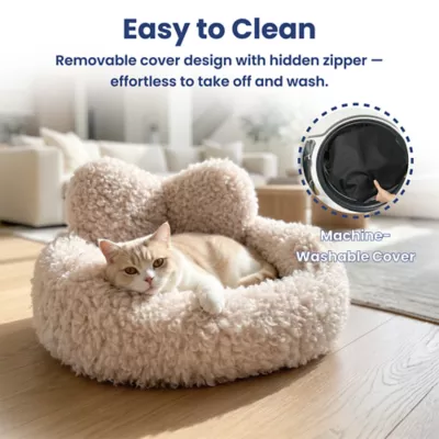 PawsPik Heart-Shaped Faux Rabbit Fur Plush Bolster Bed with Removable Cover for Dogs & Cats - Image 5