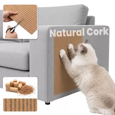 PawsPik Flexible Cork Surface-Protecting Cat Scratch Mat, Brown, 40L x 12W in - Image 1