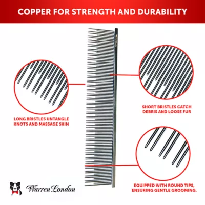 Warren London Dual Action Copper Carding 7.5 Inch Cat Comb W/ Multi-Length Bristles - Image 2