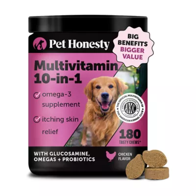 Pet Honesty 10-in-1 Multivitamin for Dogs with Omegas + Probiotics, Chicken Flavor Soft Chews, 90 Ct - Image 1