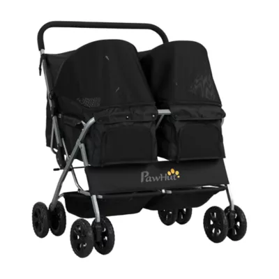 PawHut Double Pet Stroller, Foldable Dog Stroller with 2-Seater Carrier, Sunshade, Removable Pad - Image 1