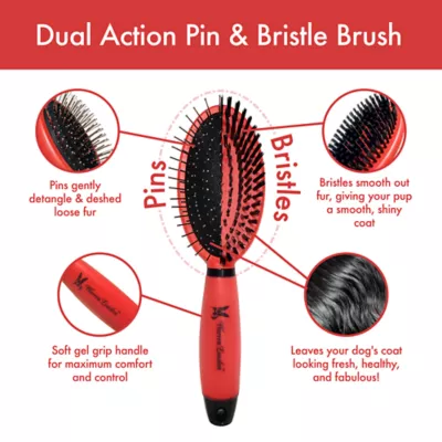 Warren London Dual-Action Pin & Bristle Brush For Dogs W/ Comfort Gel Grip - Image 2