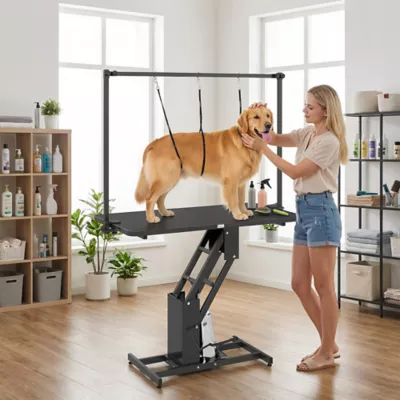 PawHut 43"W Hydraulic Dog Grooming Table, Z-Lift Height Adjustable Pet Grooming Table with Non-Slip - Image 2