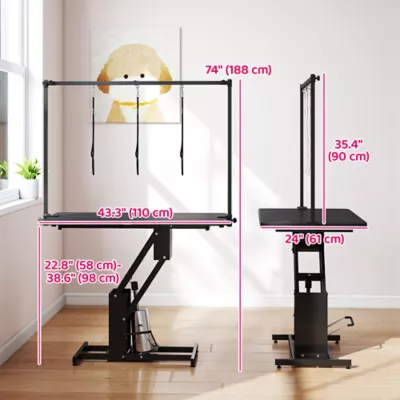 PawHut 43"W Hydraulic Dog Grooming Table, Z-Lift Height Adjustable Pet Grooming Table with Non-Slip - Image 3