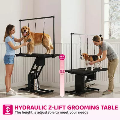 PawHut 43"W Hydraulic Dog Grooming Table, Z-Lift Height Adjustable Pet Grooming Table with Non-Slip - Image 4