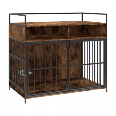 PawHut Dog Crate Furniture with Rotating Feeding Station Dog Kennel End Table Storage Shelves 39.4"W - Image 1