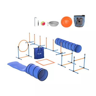 PawHut 13-Piece Dog Agility Training Equipment Set, Pet Obstacle Course with 2 Tunnels, Adjustable - Image 1