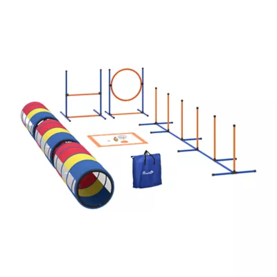 PawHut Dog Agility Training Equipment, 11-Piece Dog Obstacle Course with Adjustable Hurdle & Ring - Image 1
