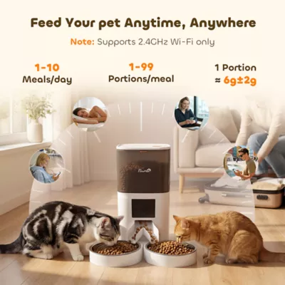 PawHut Automatic Cat Feeder for 2 Cats, 2.4G WiFi Pet Food Dispenser 6L APP Contrl - Image 4