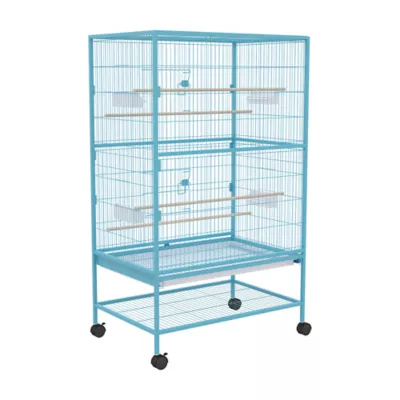 PawHut 52''H Large Rolling Steel Bird Cage, Bird House with Rolling Stand, Storage Shelf, Wood Perch - Image 1