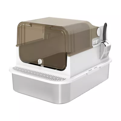 PawHut Stainless Steel Cat Litter Box, Easy-Clean Enclosure with Scoop & Flip Lid - Image 1