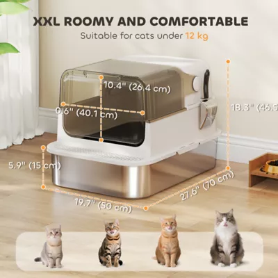 PawHut Stainless Steel Cat Litter Box, Easy-Clean Enclosure with Scoop & Flip Lid - Image 3