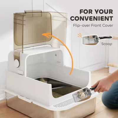 PawHut Stainless Steel Cat Litter Box, Easy-Clean Enclosure with Scoop & Flip Lid - Image 5