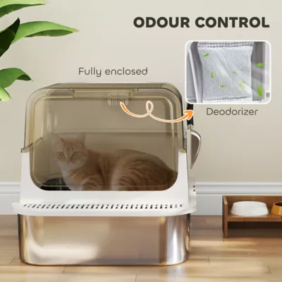 PawHut Stainless Steel Cat Litter Box, Easy-Clean Enclosure with Scoop & Flip Lid - Image 6