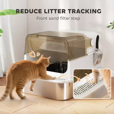 PawHut Stainless Steel Cat Litter Box, Easy-Clean Enclosure with Scoop & Flip Lid - Image 7