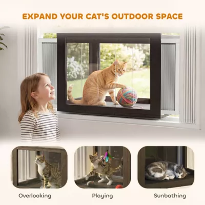 PawHut Catio Outdoor Cat Enclosure Adjustable Cat House Waterproof Top for Window 24" x18.5" x16.1" - Image 4