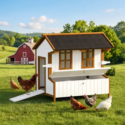 PawHut 43"H Wooden Chicken House with Nesting Box, Slide-out Tray, Ramp - Image 2