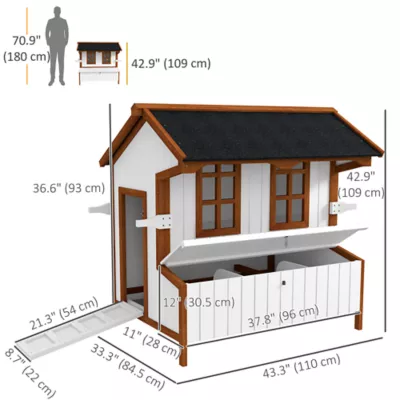 PawHut 43"H Wooden Chicken House with Nesting Box, Slide-out Tray, Ramp - Image 3