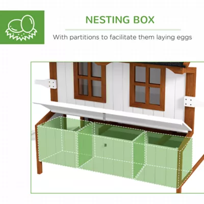 PawHut 43"H Wooden Chicken House with Nesting Box, Slide-out Tray, Ramp - Image 6