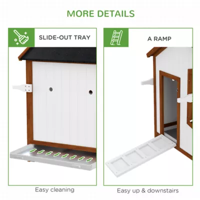 PawHut 43"H Wooden Chicken House with Nesting Box, Slide-out Tray, Ramp - Image 7