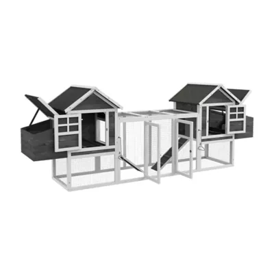 PawHut 123"W Extra Large Chicken Coop, Wooden Poultry House, Rabbit Hutch, Outdoor Run Ramps - Image 1