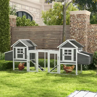 PawHut 123"W Extra Large Chicken Coop, Wooden Poultry House, Rabbit Hutch, Outdoor Run Ramps - Image 2