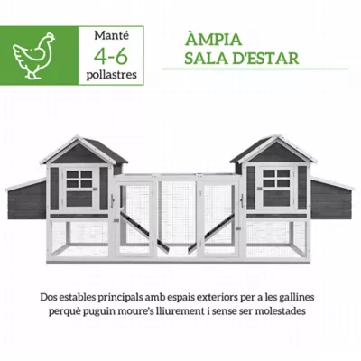 PawHut 123"W Extra Large Chicken Coop, Wooden Poultry House, Rabbit Hutch, Outdoor Run Ramps - Image 4