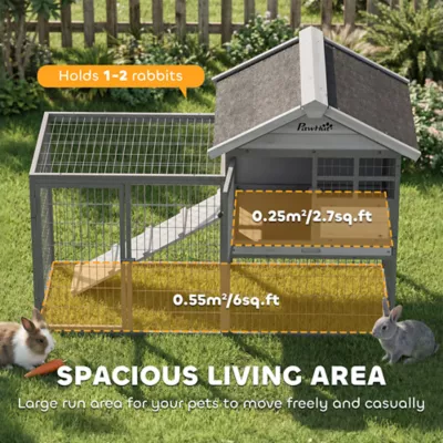 PawHut Rabbit Hutch Outdoor, 48"L Large Wooden Bunny Cage with Run, Grey - Image 5