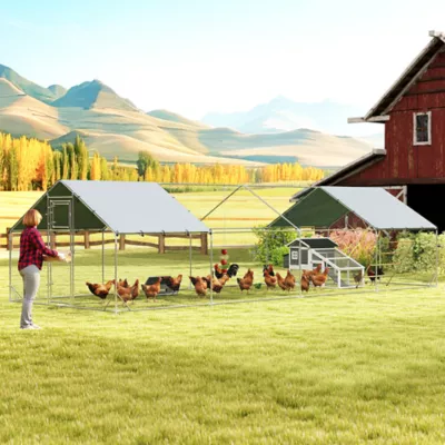 PawHut Large Metal Chicken Run with Waterproof & UV-Resistant Cover, Feeding Door, for 24-30 Chickns - Image 2
