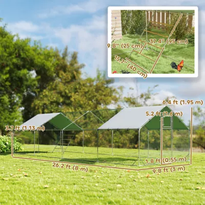 PawHut Large Metal Chicken Run with Waterproof & UV-Resistant Cover, Feeding Door, for 24-30 Chickns - Image 3