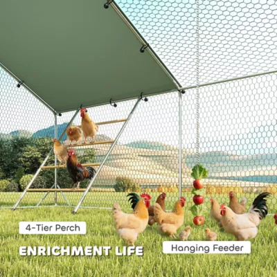 PawHut Large Metal Chicken Run with Waterproof & UV-Resistant Cover, Feeding Door, for 24-30 Chickns - Image 4