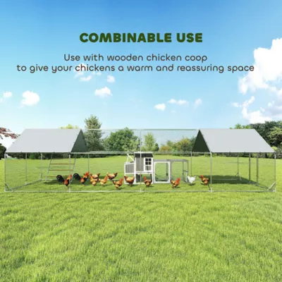 PawHut Large Metal Chicken Run with Waterproof & UV-Resistant Cover, Feeding Door, for 24-30 Chickns - Image 6