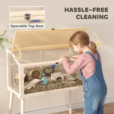 PawHut Wooden Hamster Habitat with Openable Top, Seesaws, Platforms, Water Bottle - Image 6
