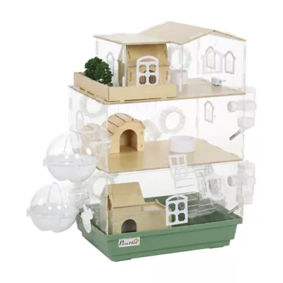 PawHut Large 3 Tiers Acrylic Hamster Habitat with Water Bottles, Running Wheel - Image 1