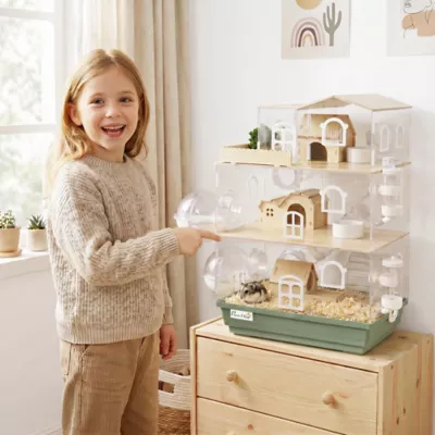 PawHut Large 3 Tiers Acrylic Hamster Habitat with Water Bottles, Running Wheel - Image 2