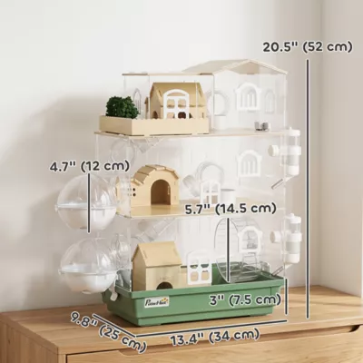 PawHut Large 3 Tiers Acrylic Hamster Habitat with Water Bottles, Running Wheel - Image 3