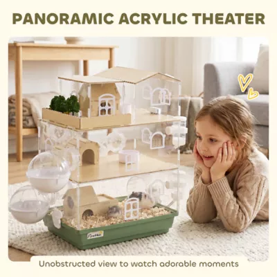 PawHut Large 3 Tiers Acrylic Hamster Habitat with Water Bottles, Running Wheel - Image 5