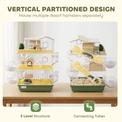 PawHut Large 3 Tiers Acrylic Hamster Habitat with Water Bottles, Running Wheel - Image 6