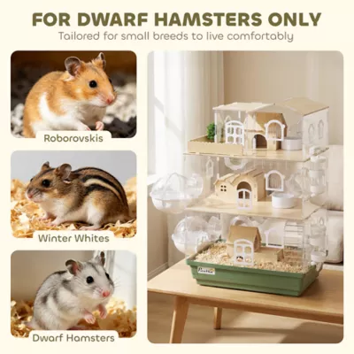 PawHut Large 3 Tiers Acrylic Hamster Habitat with Water Bottles, Running Wheel - Image 7