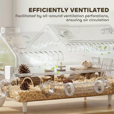 PawHut 8 in 1 Hamster Habitat with Hut, Platform, Fence, Food Bowl, Water Bottle Stand, and Wheel - Image 7