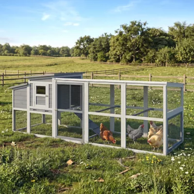 PawHut Large Chicken Coop, Wooden Hen House with Covered Run, Nesting Box, Pull-Out Tray - Image 2