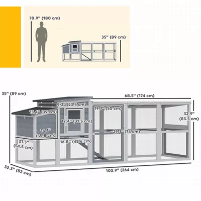 PawHut Large Chicken Coop, Wooden Hen House with Covered Run, Nesting Box, Pull-Out Tray - Image 3