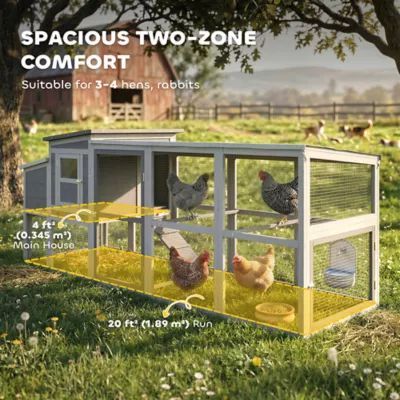 PawHut Large Chicken Coop, Wooden Hen House with Covered Run, Nesting Box, Pull-Out Tray - Image 4